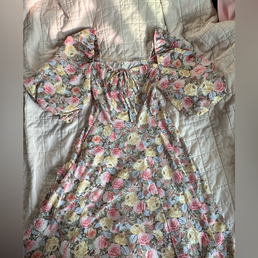 Square Neck Ruched Floral Dress